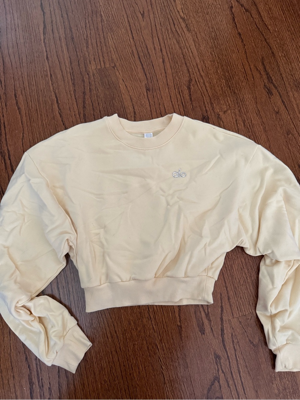 ALO Yoga Cropped Crewneck Sweatshirt in Pale Yellow